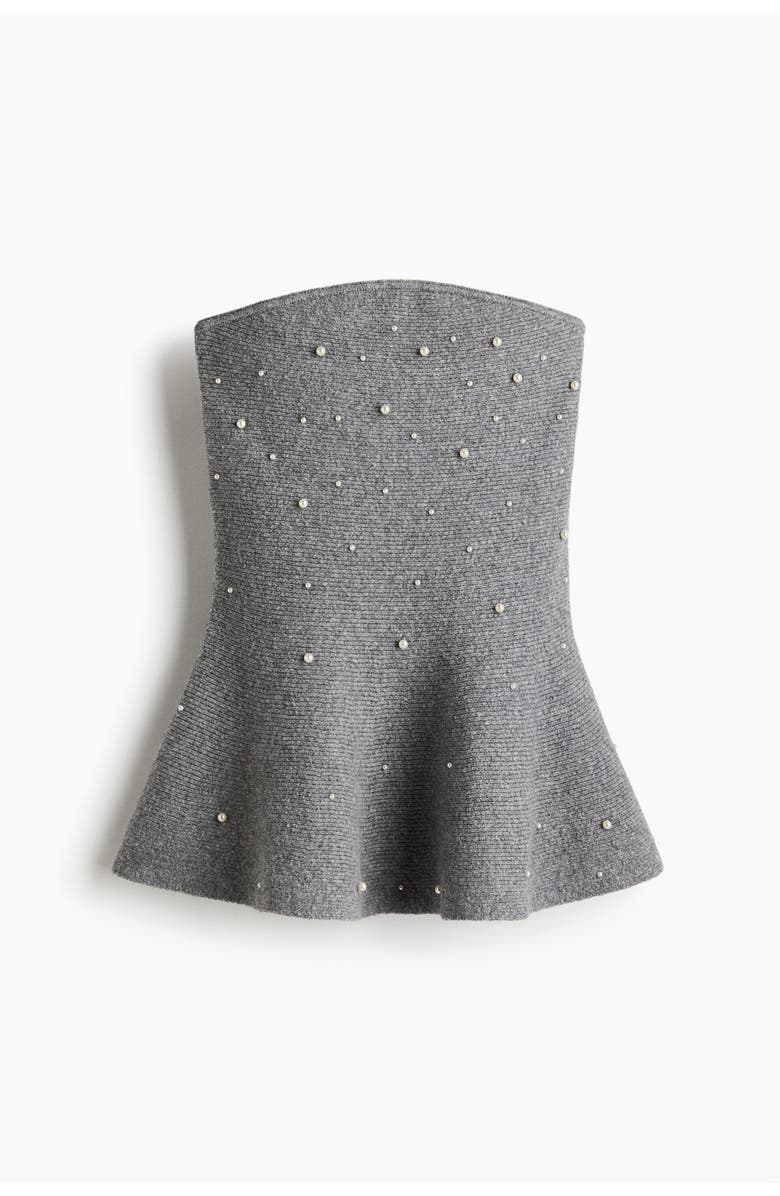 H&M Bead-embellished Bandeau Top, Main, color, Gray Melange