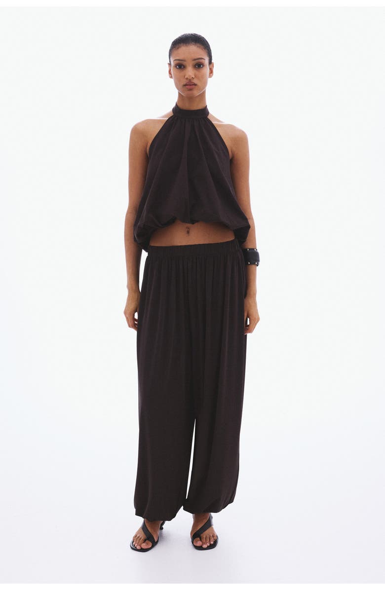 H&M Bubble-hem Halterneck Top, Alternate, color, Dark Brown