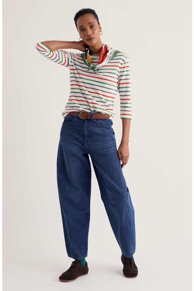 Sailor Stripe Three Quarter Sleeve Organic Cotton T-Shirt, Alternate, color, QUAD BRETON LENTIL