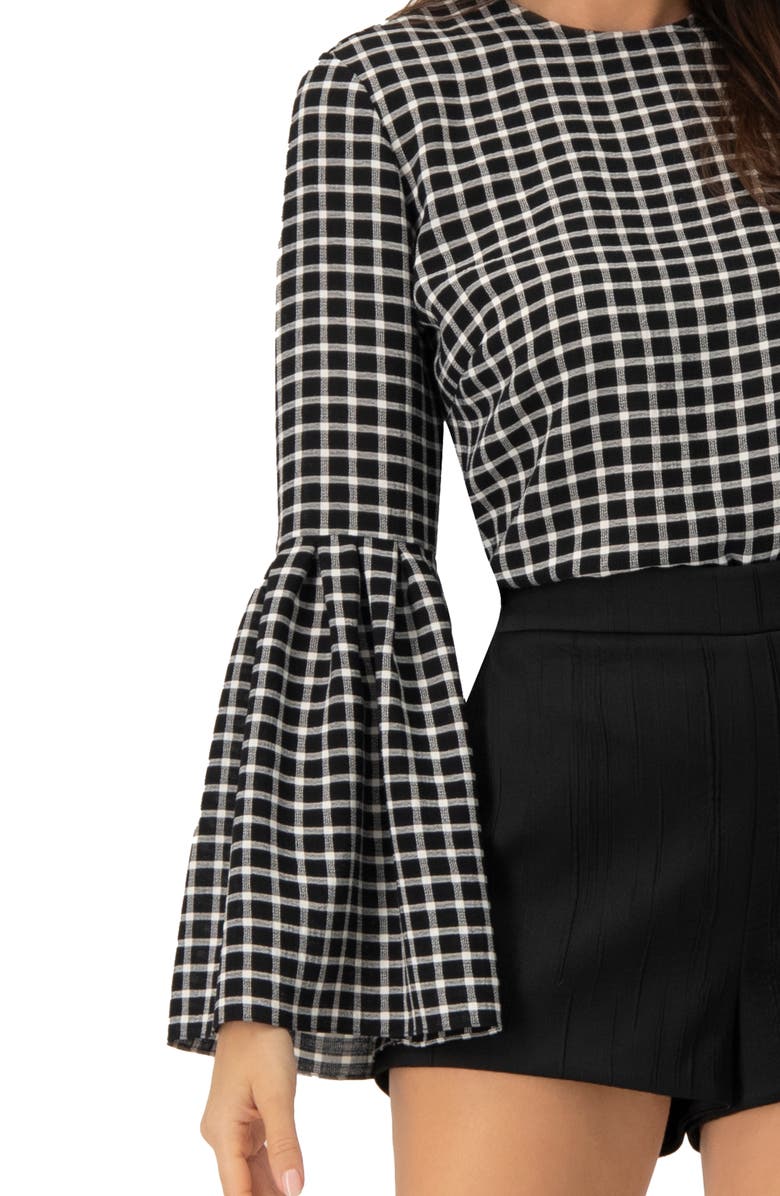 IVONNE Check Blouse with Puffed Sleeves, Alternate, color, Black