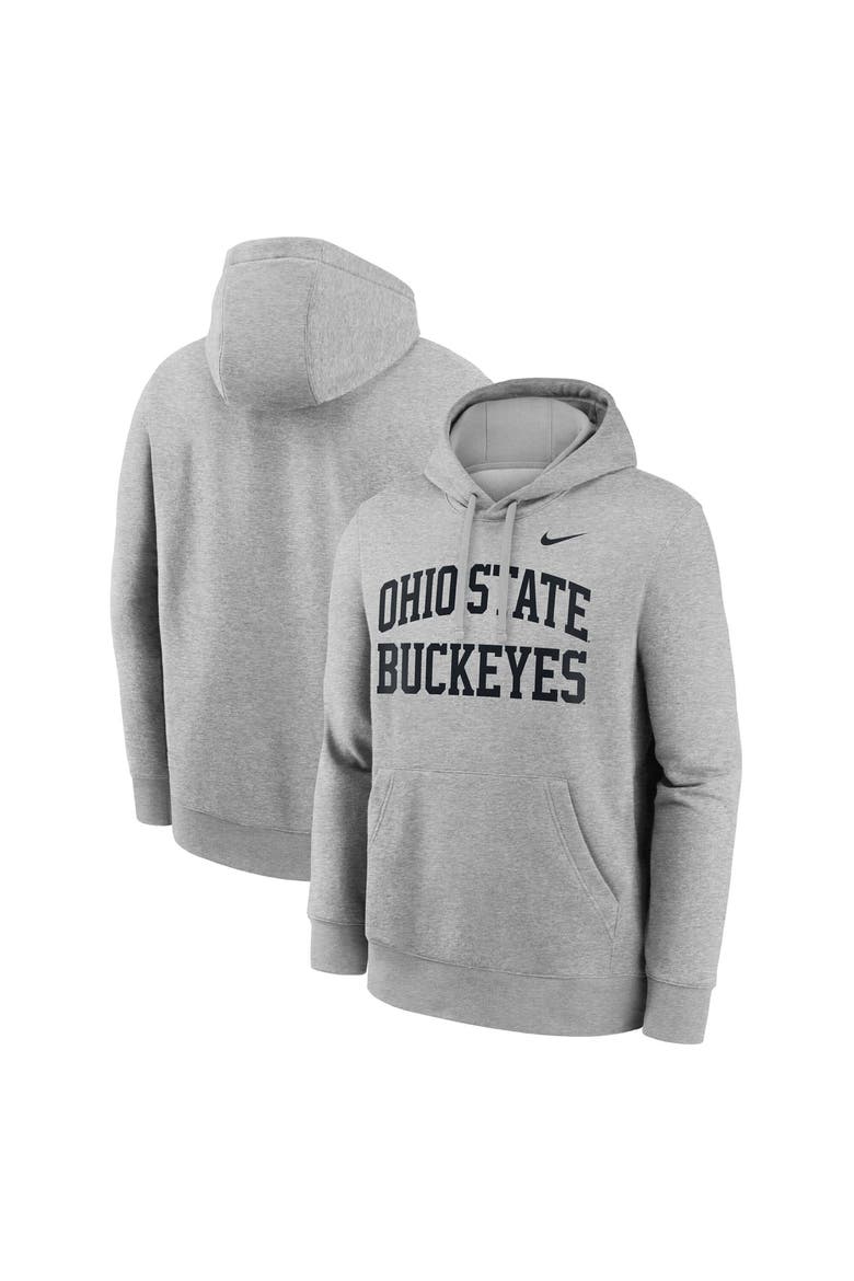 Men's Nike  Heather Gray Ohio State Buckeyes Primetime Arched Club Fleece Pullover Hoodie, Main, color, Heather Gray