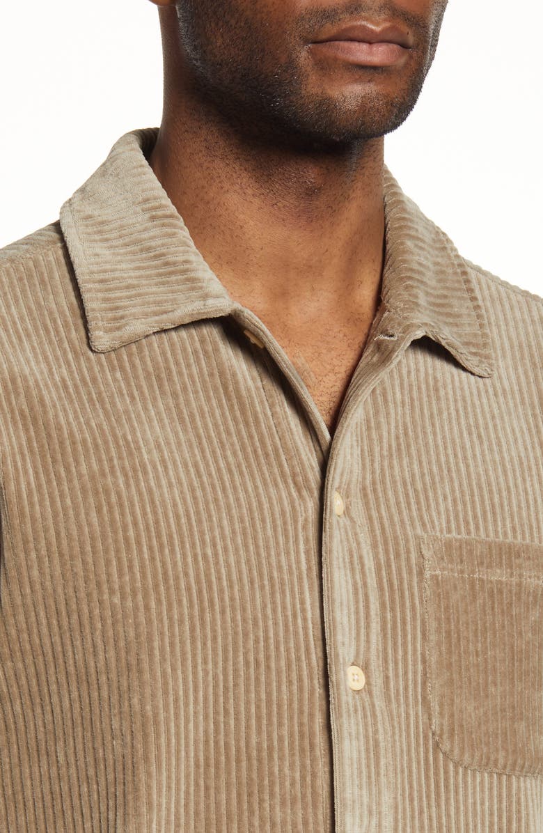 Oliver Spencer Riviera Corduroy Short Sleeve Organic Cotton Blend Button-Up Shirt, Alternate, color, Grey