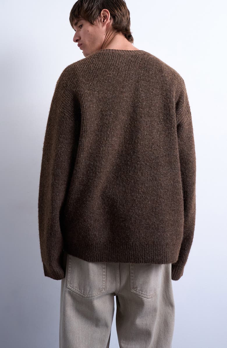 Topman Oversize V-Neck Rib Sweater, Alternate, color, Brown