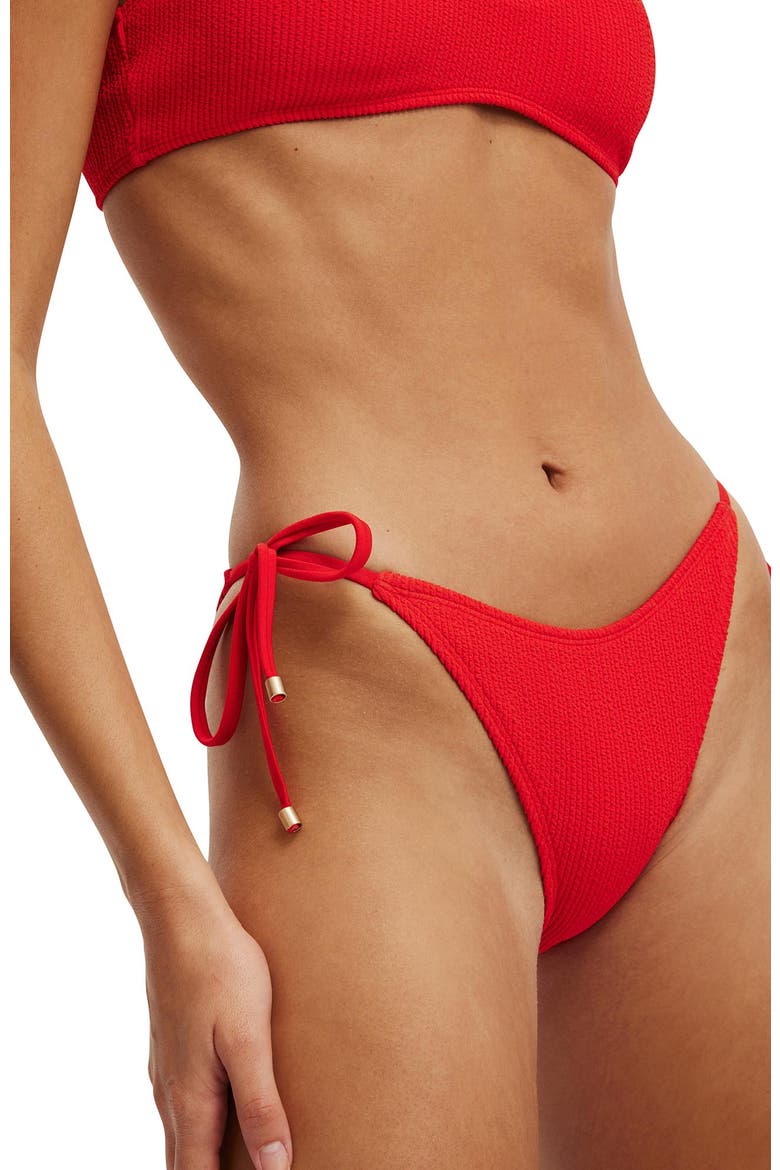 Women's Fixed Tie Side Brazilian Bikini Bottom, Alternate, color, Scarlet Red Crinkle