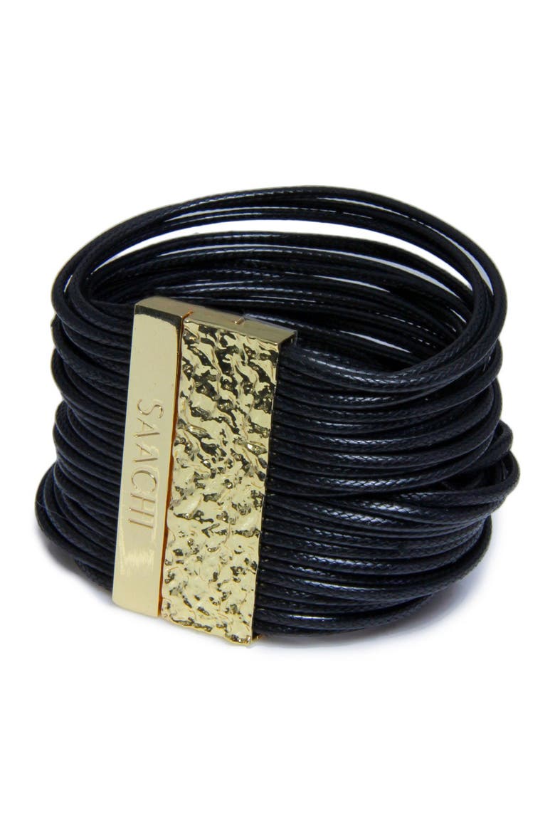 Black Multi-Cord Leather Bracelet, Alternate, color, black