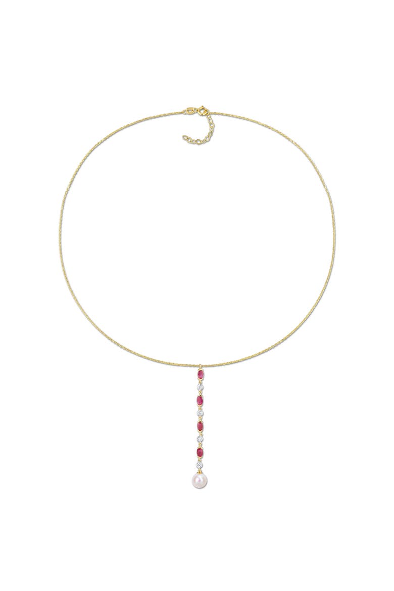 Ruby Cultured Pearl Diamond Lariat Necklace 10k, Alternate, color, Ruby