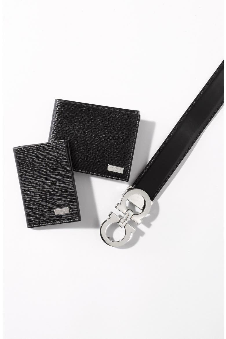 Stamped Calfskin Leather Wallet, Alternate, color, BLACK