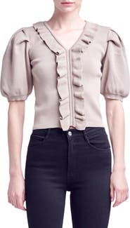 English Factory Ruffle Puff Sleeve Sweater