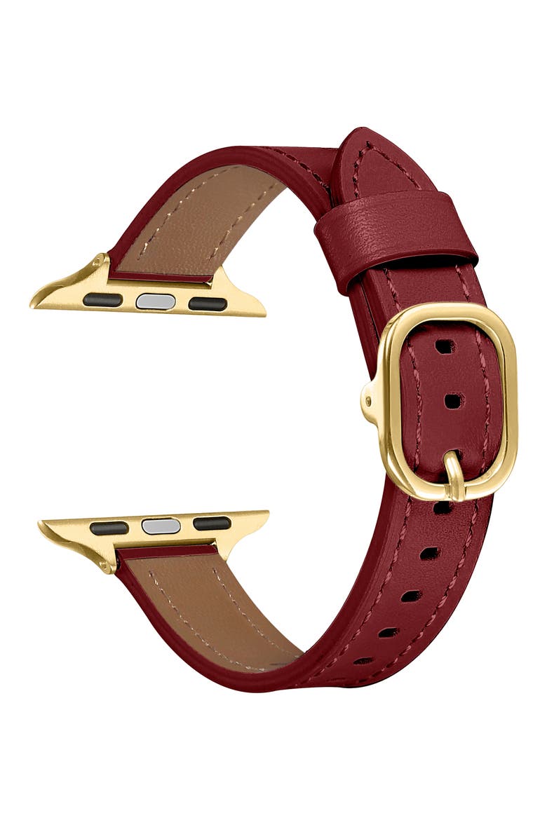 Carmen Skinny Leather Apple Watch® Watchband, Alternate, color, CRANBERRY