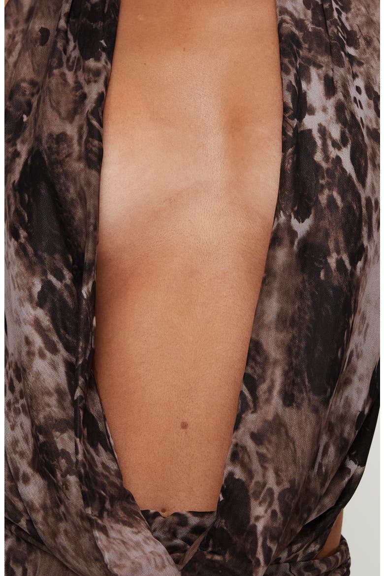 Tigress Mixe Print Plunge Halter Neck Mesh Minidress, Alternate, color, MULTI