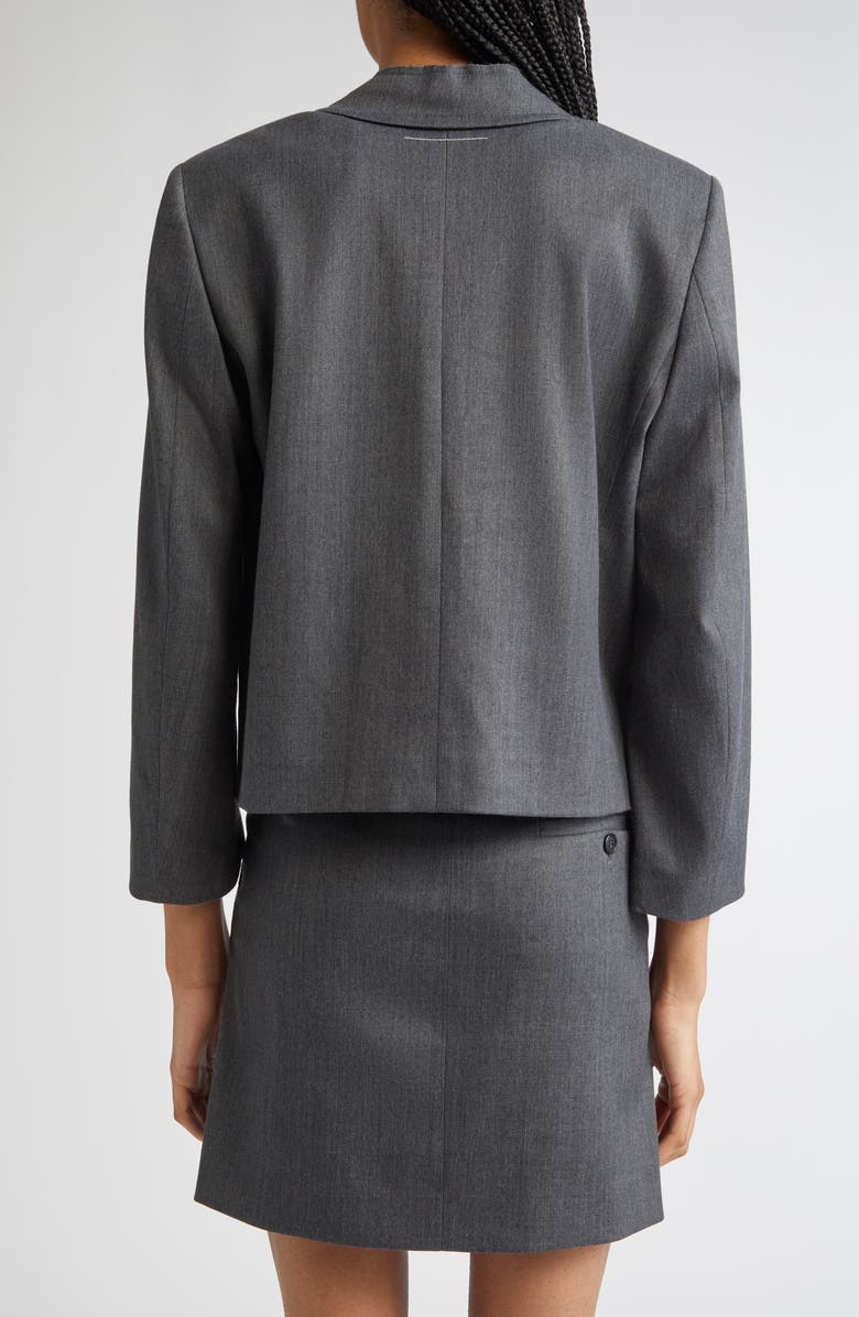 MM6 Maison Margiela Raw Edge Single Breasted Stretch Gabardine Blazer, Alternate, color, Dark Grey Melange