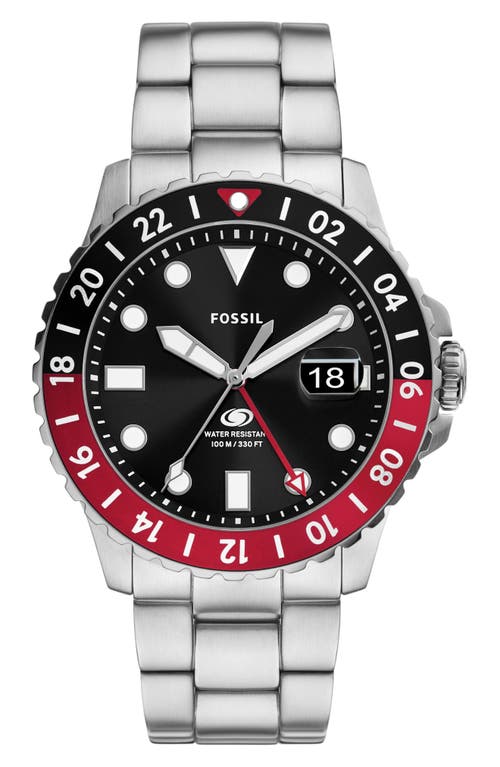 Fossil Men's Gmt Blue Stainless Steel Watch, 46mm In Silver