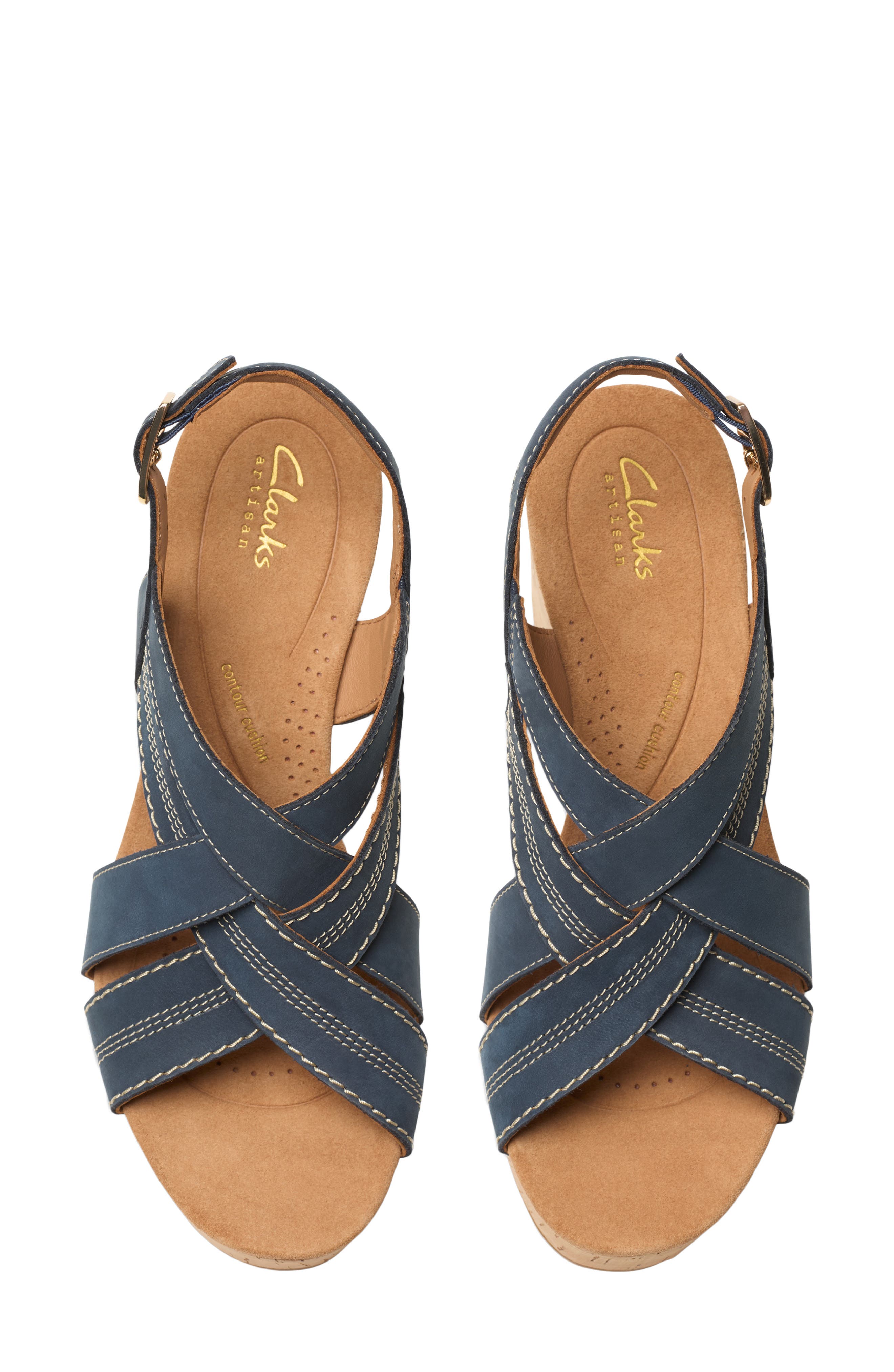 Clarks<sup>®</sup> Sabina Wedge Slingback Sandal, Alternate, color, Navy Nubuck