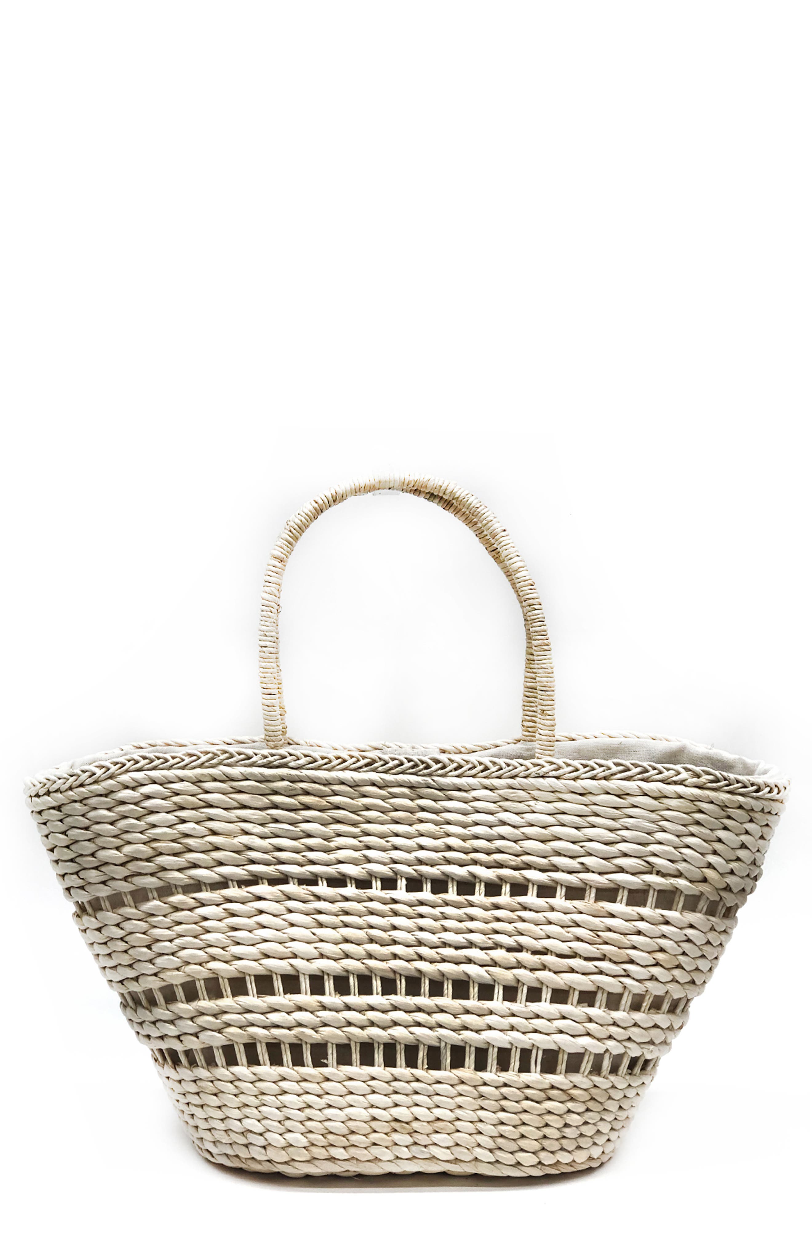 Seashell Woven Corn Husk Tote, Main, color, CREAM