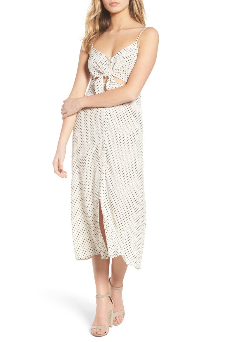 Tie Front Midi Dress, Main, color, IVORY DOT