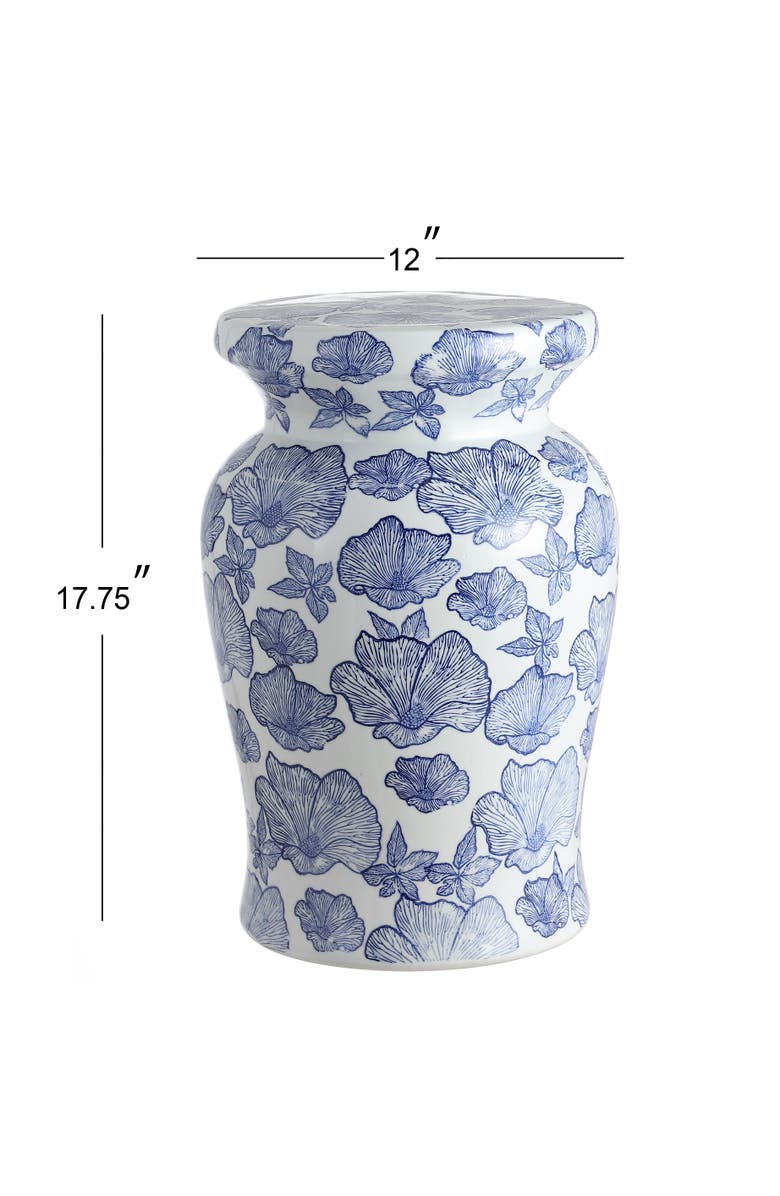 JONATHAN Y Poppies 17.7" Ceramic Garden Stool, Alternate, color, White/Blue