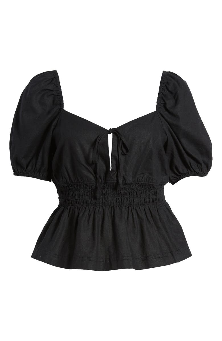 Treasure & Bond Linen Blend Peplum Top, Alternate, color, Black