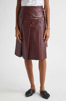 renaissance renaissance Linda Pleated Faux Leather Midi Skirt