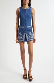 Ramy Brook Paulina Embroidered Sleeveless Denim Minidress