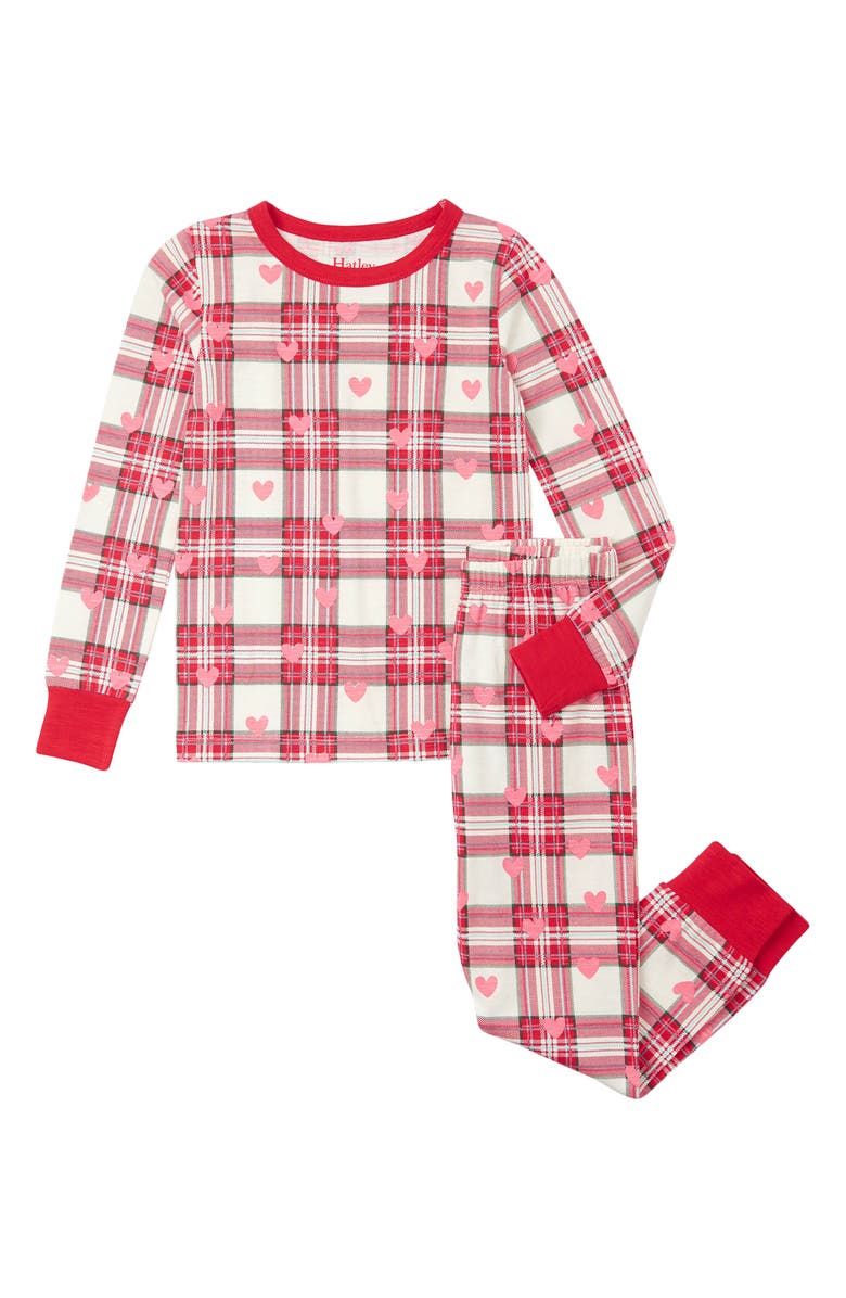Hatley Kids' Plaid Heart Print Cotton Fitted Two-Piece Pajamas, Main, color, Cami Lace