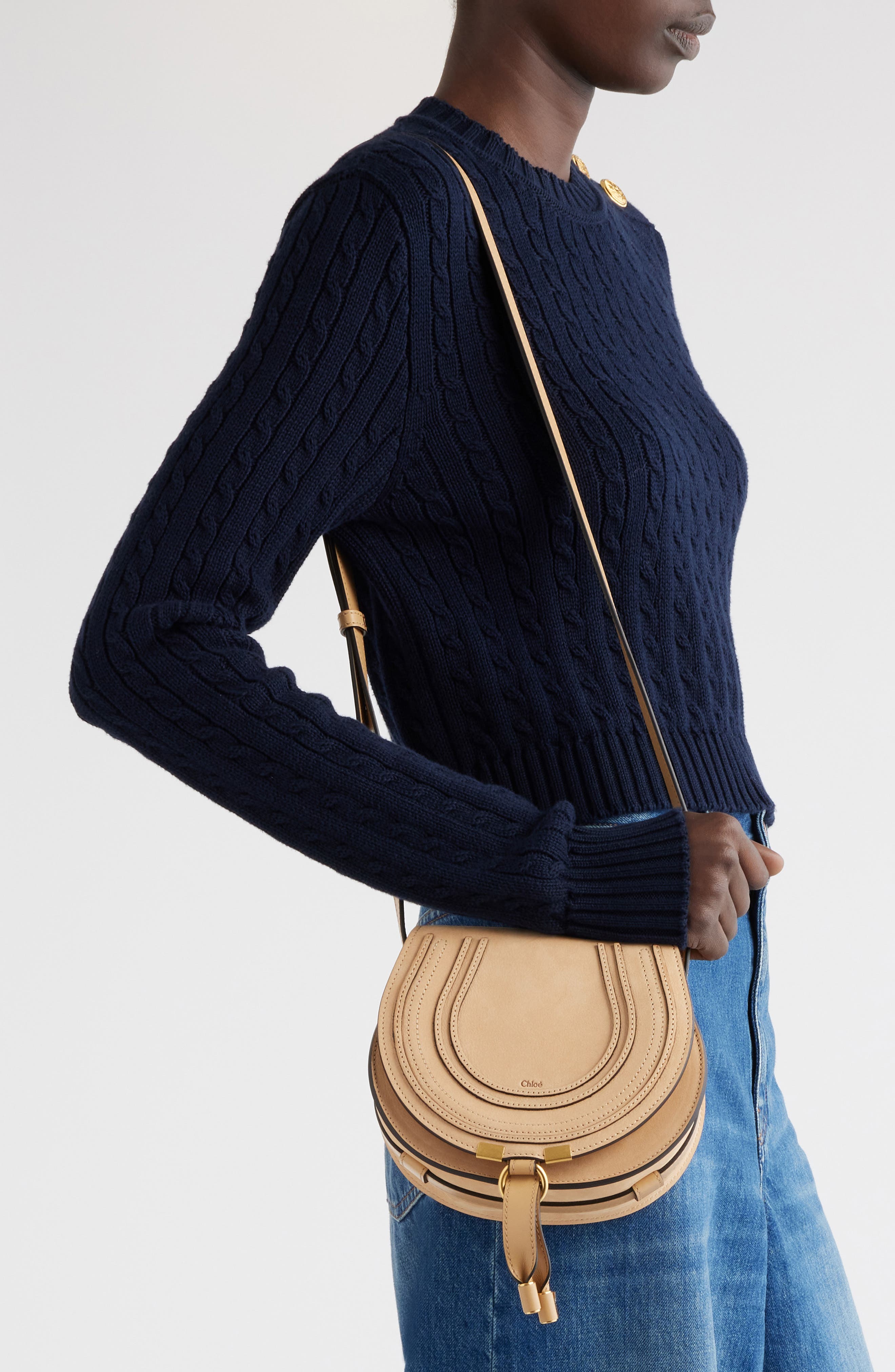 Chloé Small Marcie Leather Crossbody Bag, Alternate, color, Milky Brown