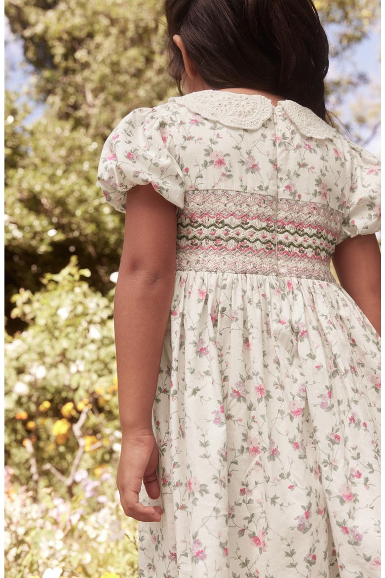 Kids' Floral Smocked Cotton Dress, Alternate, color, IVORY/ LILAC FLORAL