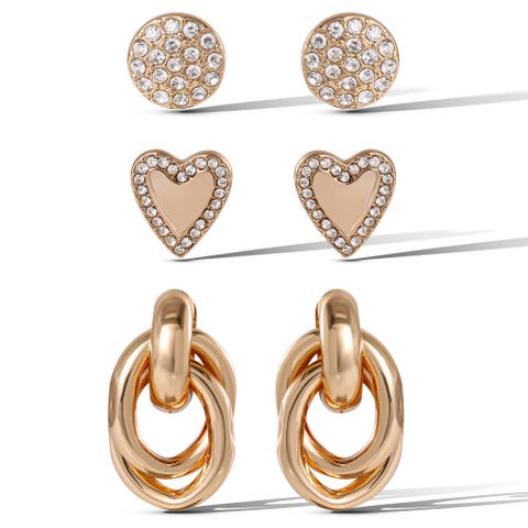 Crystal & Heart Stud Earring Set