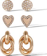 Jessica Simpson Crystal & Heart Stud Earring Set