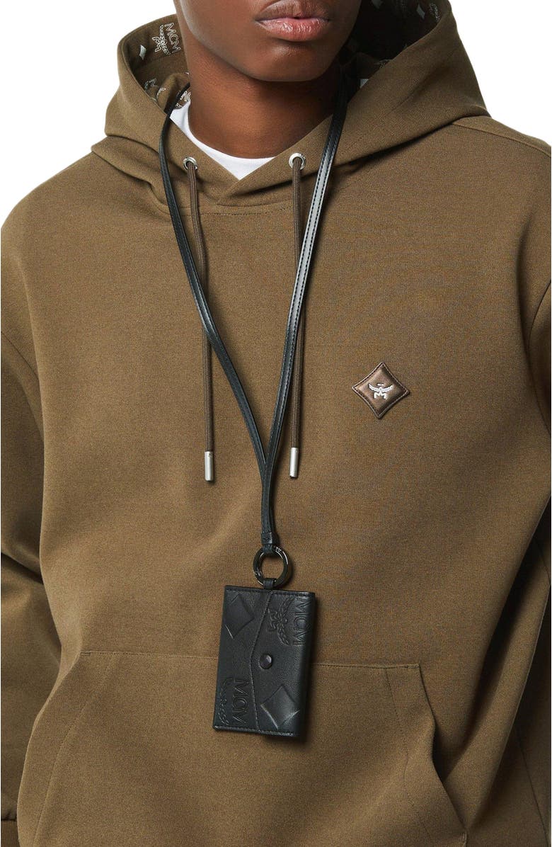 MCM Aren Lanyard ID Wallet in Maxi Monogram Leather, Alternate, color, Black