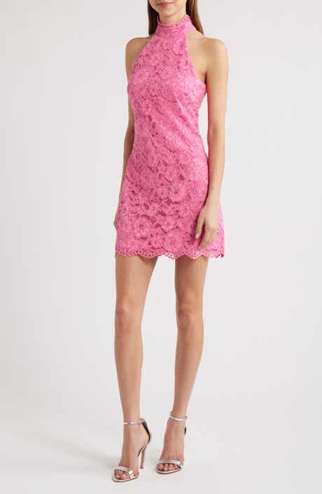 LIKELY Issa Mock Neck Lace Cocktail Dress