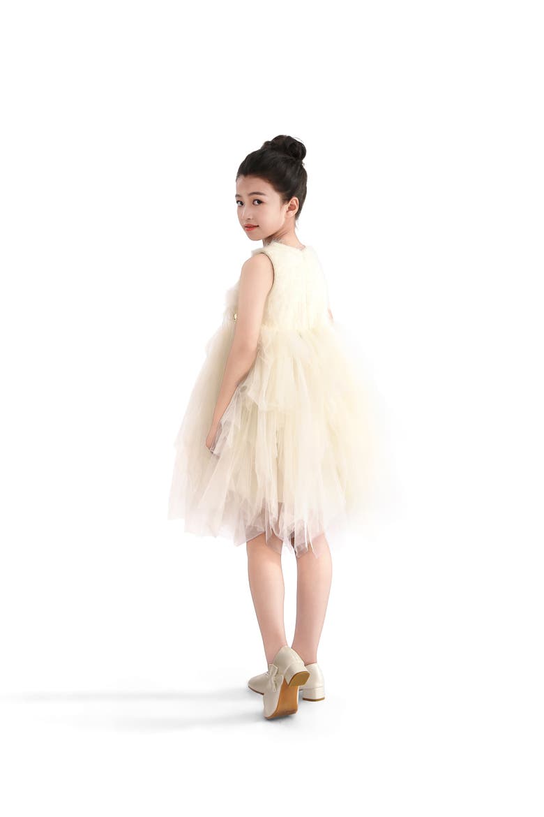 Feathered Tulle Party Dress, Alternate, color, Cream