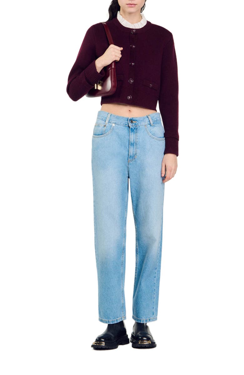 SANDRO Knit cardigan with ruffled collar, Alternate, color, 