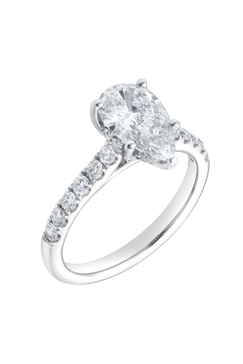 Rasha 14K White Gold Pear Lab Grown Diamond Hidden Halo Engagement Ring - 2 Ct, Alternate, color, 14K White Gold