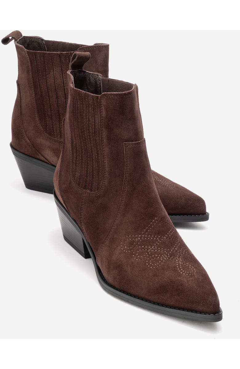 Forever & Always Shoes Julieta Leather Block Heel Western Boot, Main, color, Brown Suede