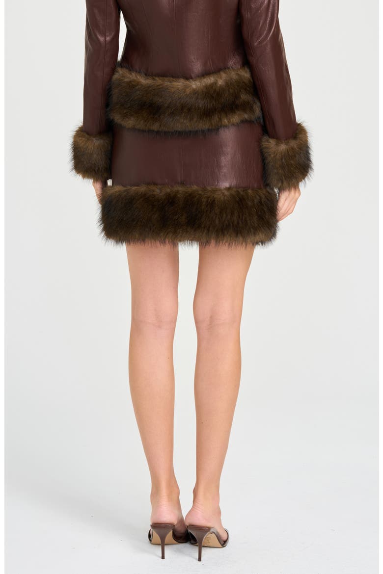 x Rose Lola Mercer Faux Fur Trim Faux Leather Miniskirt, Alternate, color, CHOCOLATE