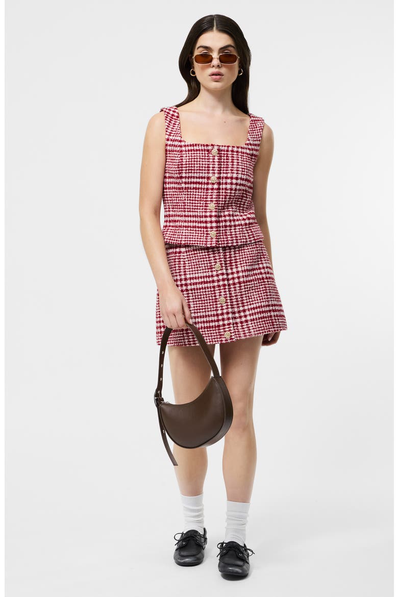 Houndstooth Check Button-Up Vest, Alternate, color, SCARLET MULTI