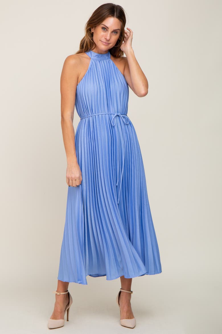Pleated Halter Dress, Alternate, color, Light Blue