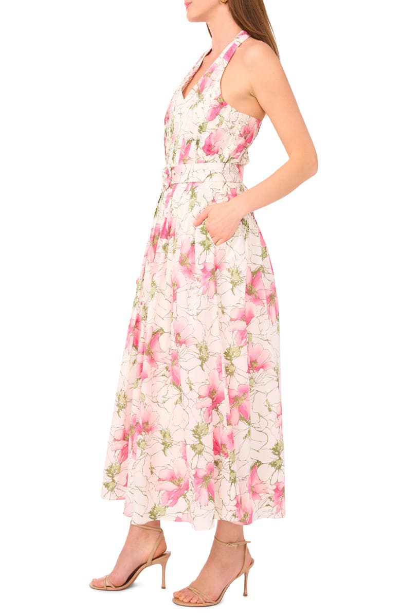 CeCe Floral Cotton Halter Maxi Dress, Alternate, color, Primrose Pink