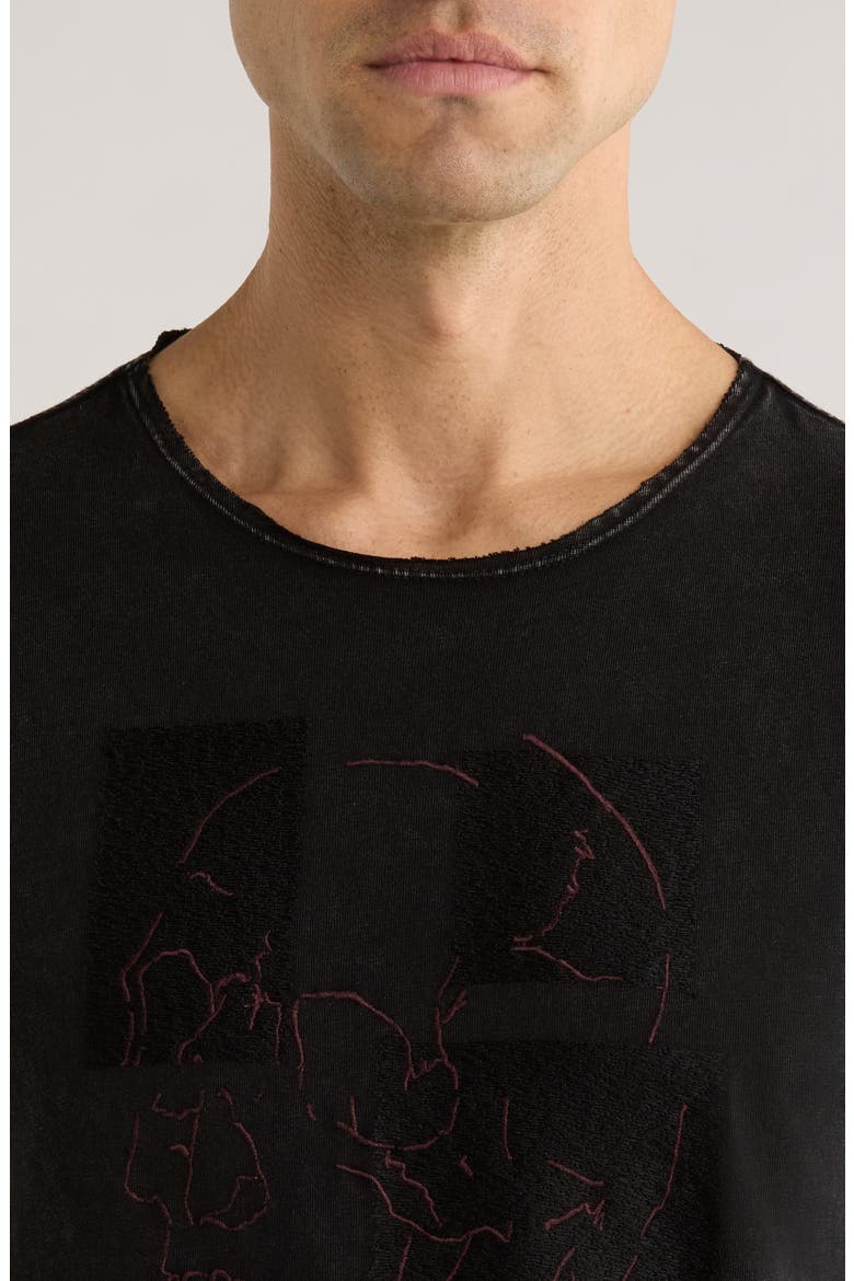 Skull Tiles Raw Edge Graphic T-Shirt, Alternate, color, BLACK