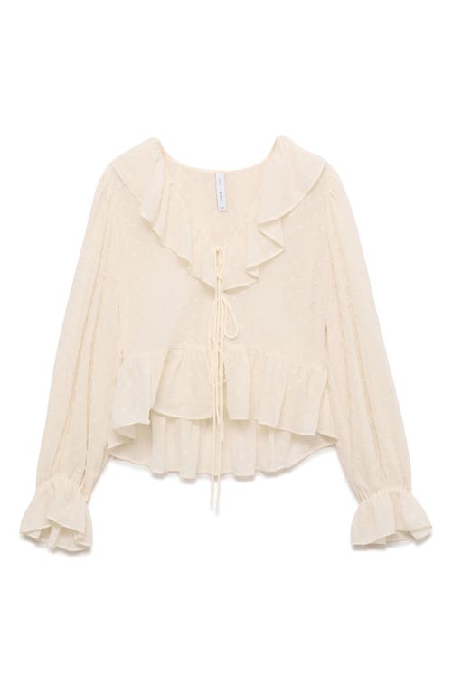 Mango Ruffle Long Sleeve Top In Ecru