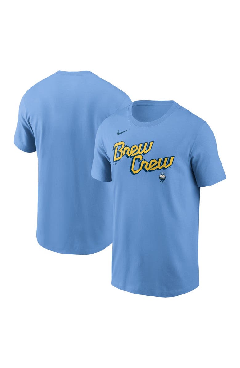 Nike Men's Nike Light Blue Milwaukee Brewers City Connect Wordmark T-Shirt, Alternate, color, 