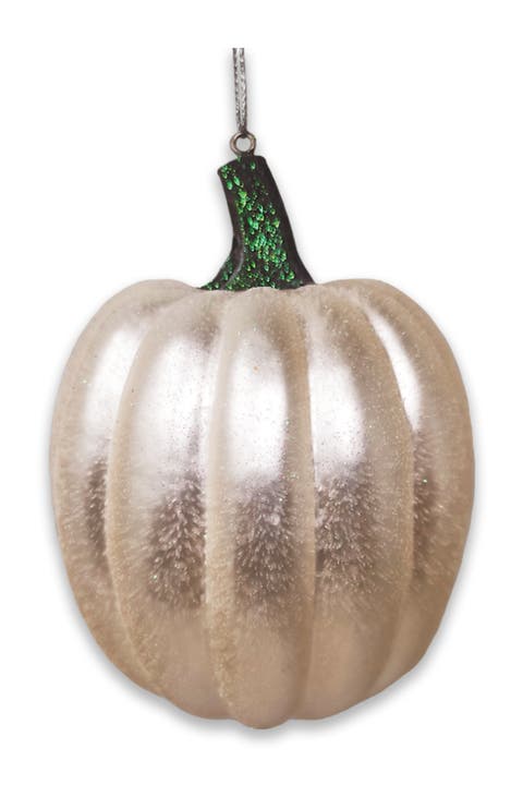 Frosted Ribbed White Pumpkin Glass Ornament