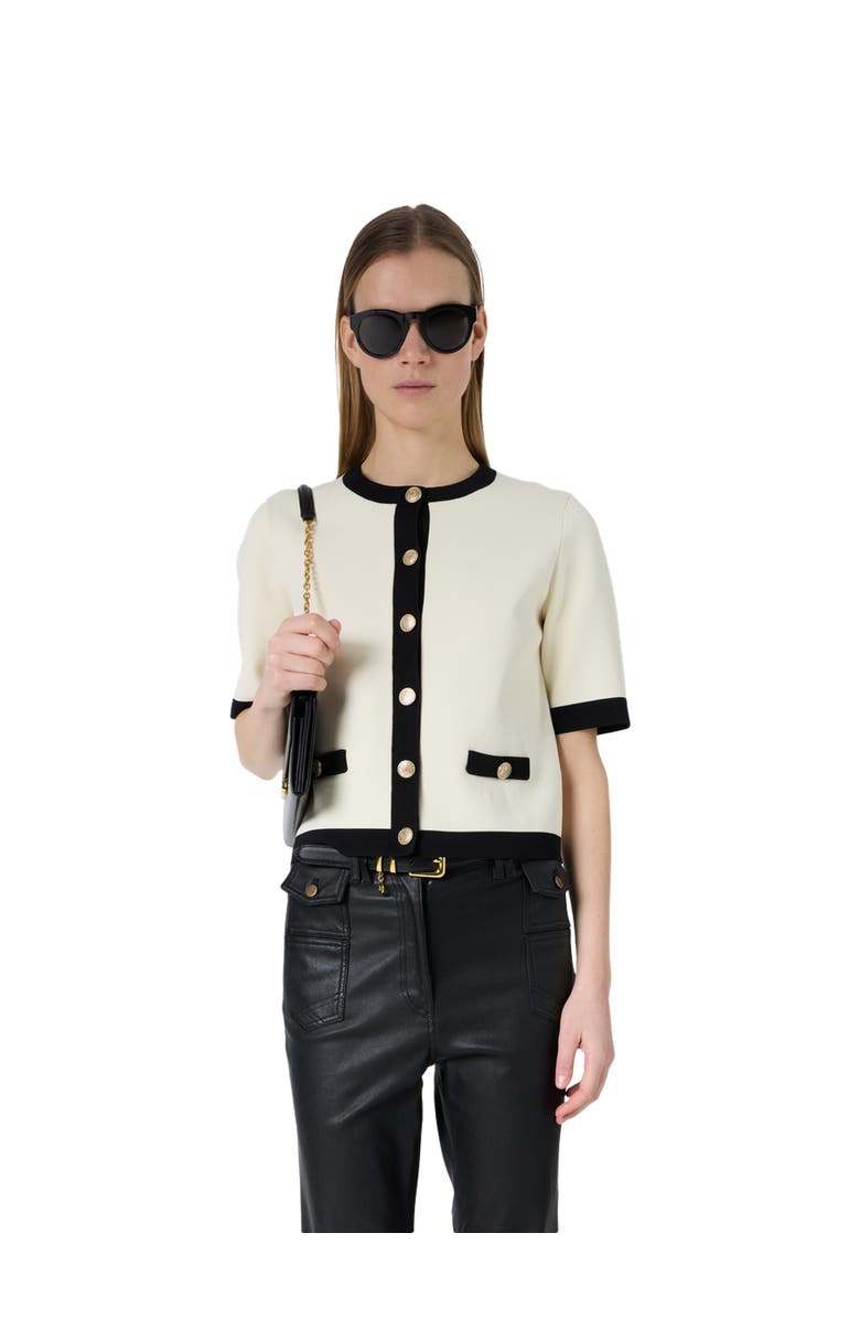 GERARD DAREL Laila Short Sleeve Round Neck Cardigan, Main, color, Ecru