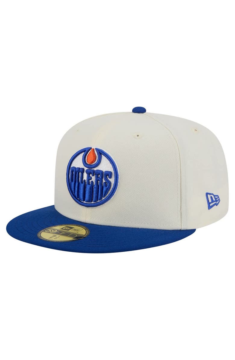 New Era Men's New Era White Edmonton Oilers Chrome Two-Toned 59FIFTY Fitted Hat, Alternate, color,