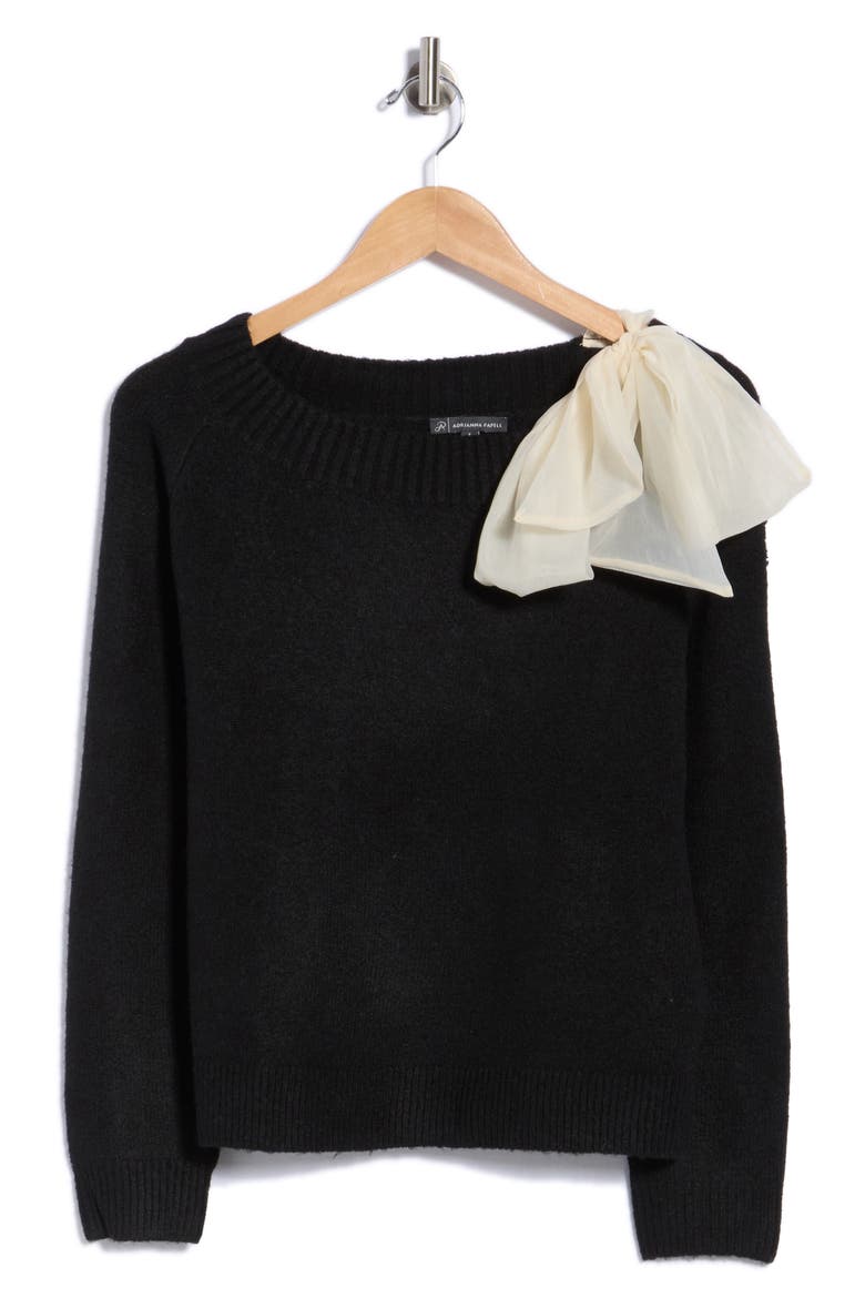 Bow Shoulder Bateau Neck Sweater, Main, color, BLACK/ CREAM