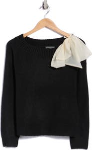 Adrianna Papell Bow Shoulder Bateau Neck Sweater