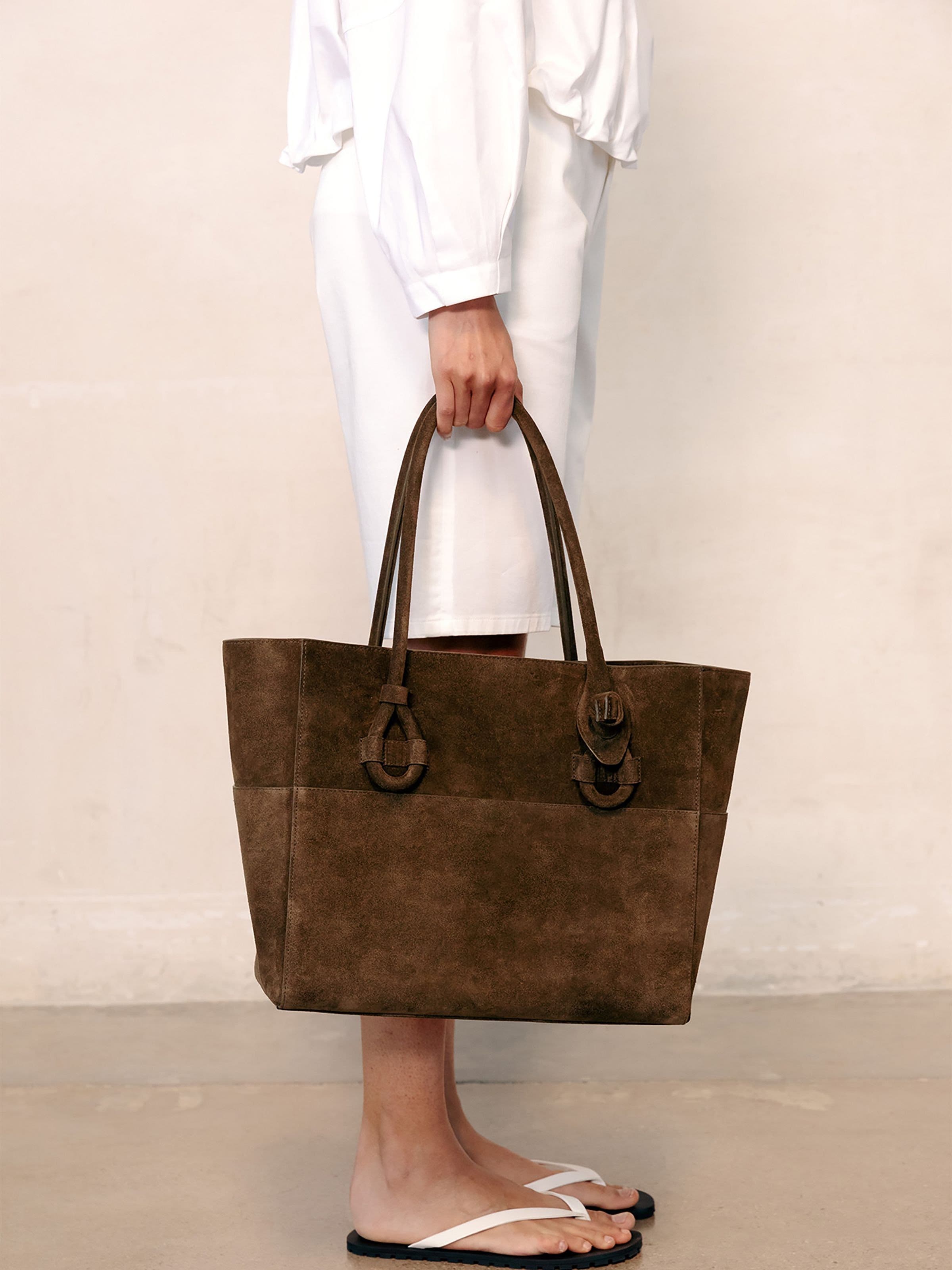 Large East / West Tote Bag Suede, Alternate, color, Olive Green