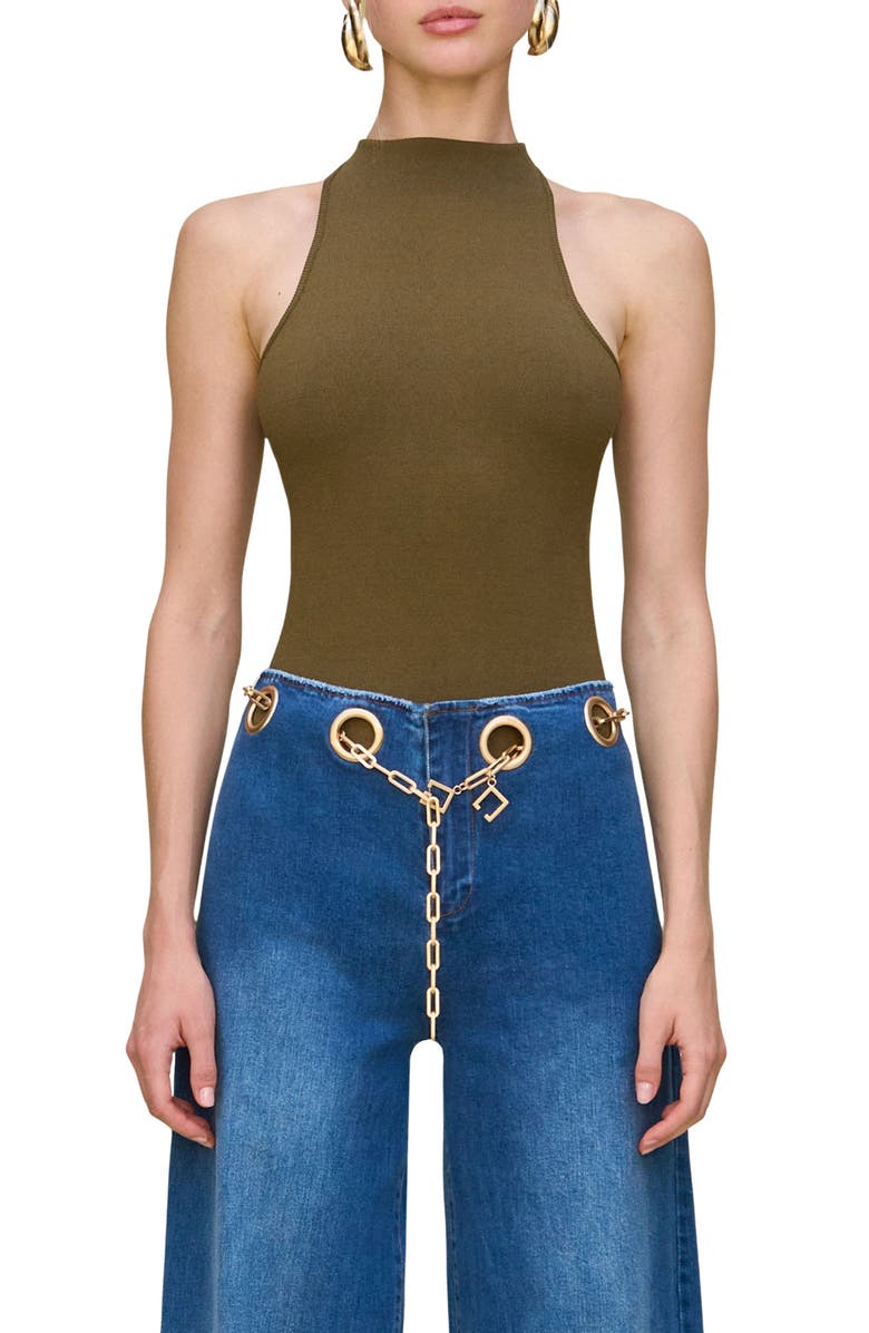 Cult Gaia Cassius Funnel Neck Bodysuit, Main, color, Nymph