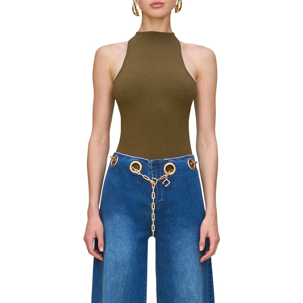 Cult Gaia Cassius Funnel Neck Bodysuit In Green