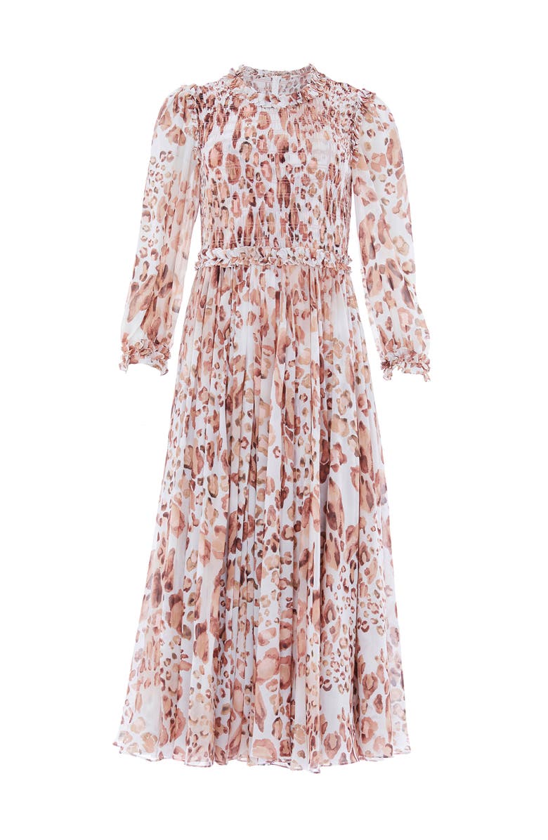 Needle & Thread Leopard Chiffon Smocked Ballerina Dress, Alternate, color, Moonshine